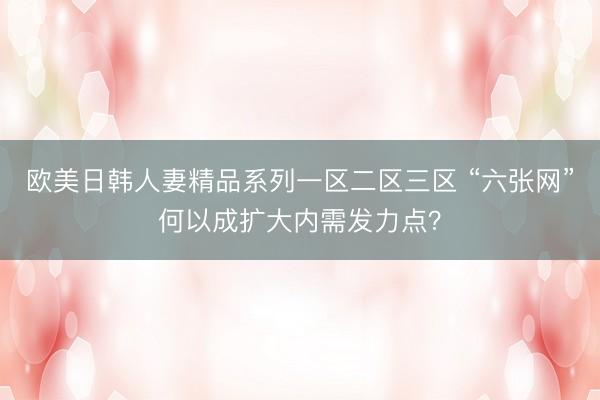 欧美日韩人妻精品系列一区二区三区 “六张网”何以成扩大内需发力点？