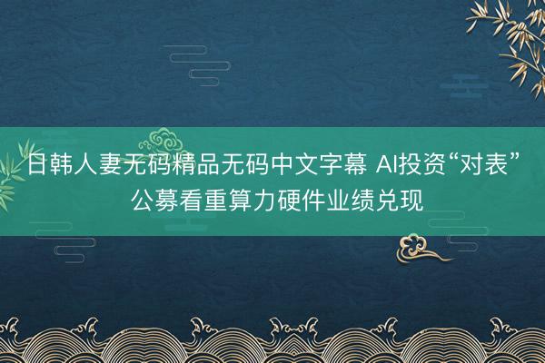 日韩人妻无码精品无码中文字幕 AI投资“对表” 公募看重算力硬件业绩兑现