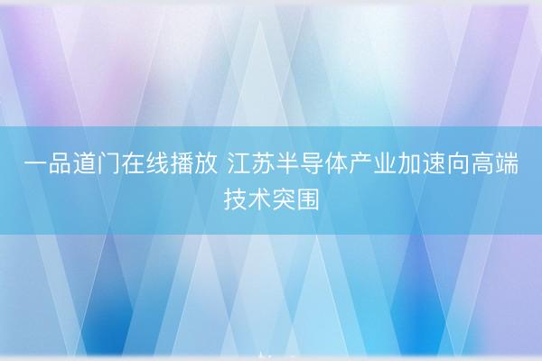 一品道门在线播放 江苏半导体产业加速向高端技术突围
