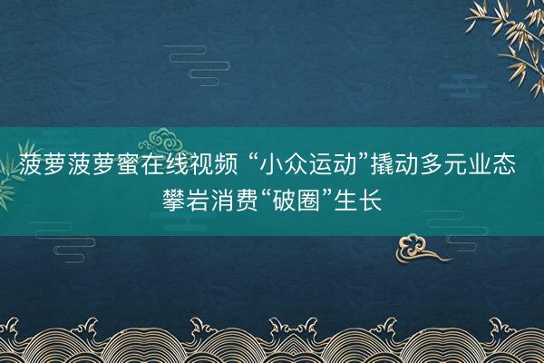 菠萝菠萝蜜在线视频 “小众运动”撬动多元业态 攀岩消费“破圈”生长