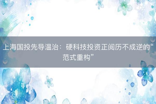 上海国投先导温治：硬科技投资正阅历不成逆的“范式重构”