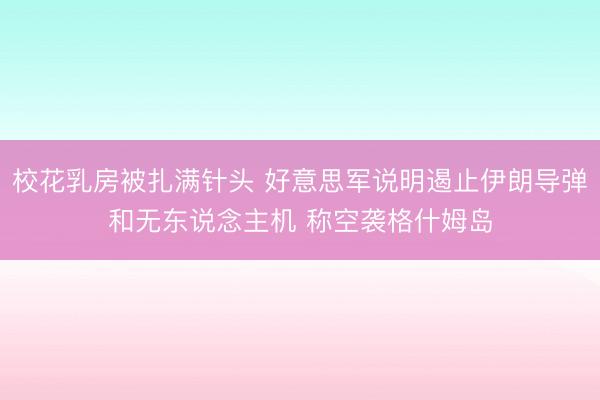 校花乳房被扎满针头 好意思军说明遏止伊朗导弹和无东说念主机 称空袭格什姆岛