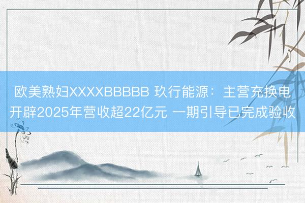 欧美熟妇XXXXBBBBB 玖行能源：主营充换电开辟2025年营收超22亿元 一期引导已完成验收
