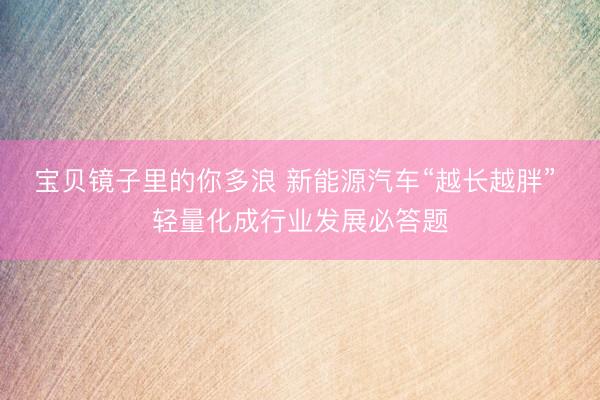 宝贝镜子里的你多浪 新能源汽车“越长越胖” 轻量化成行业发展必答题