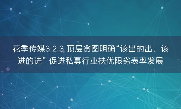 花季传媒3.2.3 顶层贪图明确“该出的出、该进的进” 促进私募行业扶优限劣表率发展